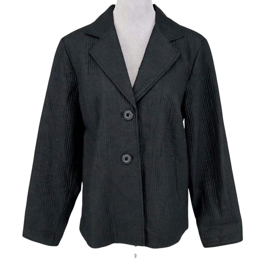 Coldwater Creek Jacket Womens 14 Black Silk Cotton Fiberfill Tie Back Career